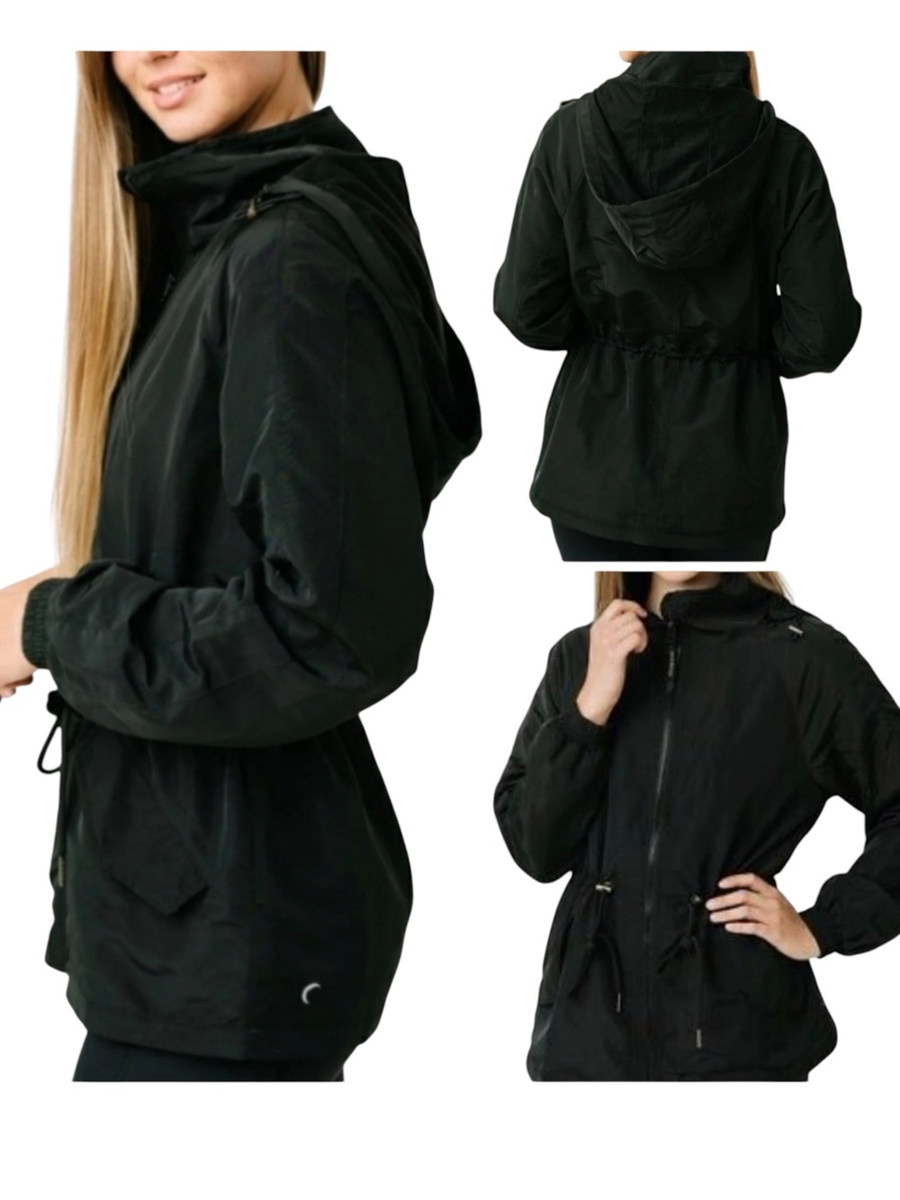 Zyia Anorak Jacket Removable Hood Black Size Medium